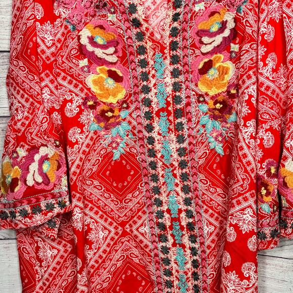 Savanna Jane Pink & Red Floral Embroidered V Neckline Tunic Top Blouse Size 1XL - Picture 4 of 9